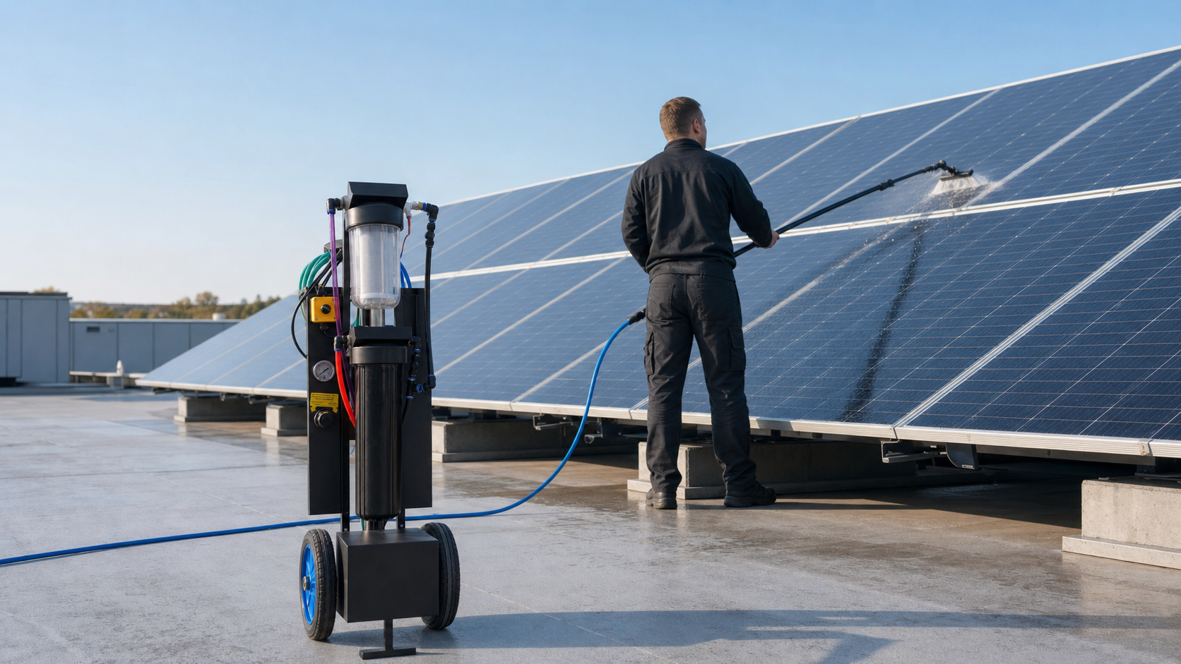 Illustration of OLAP system used for solar panel cleaning